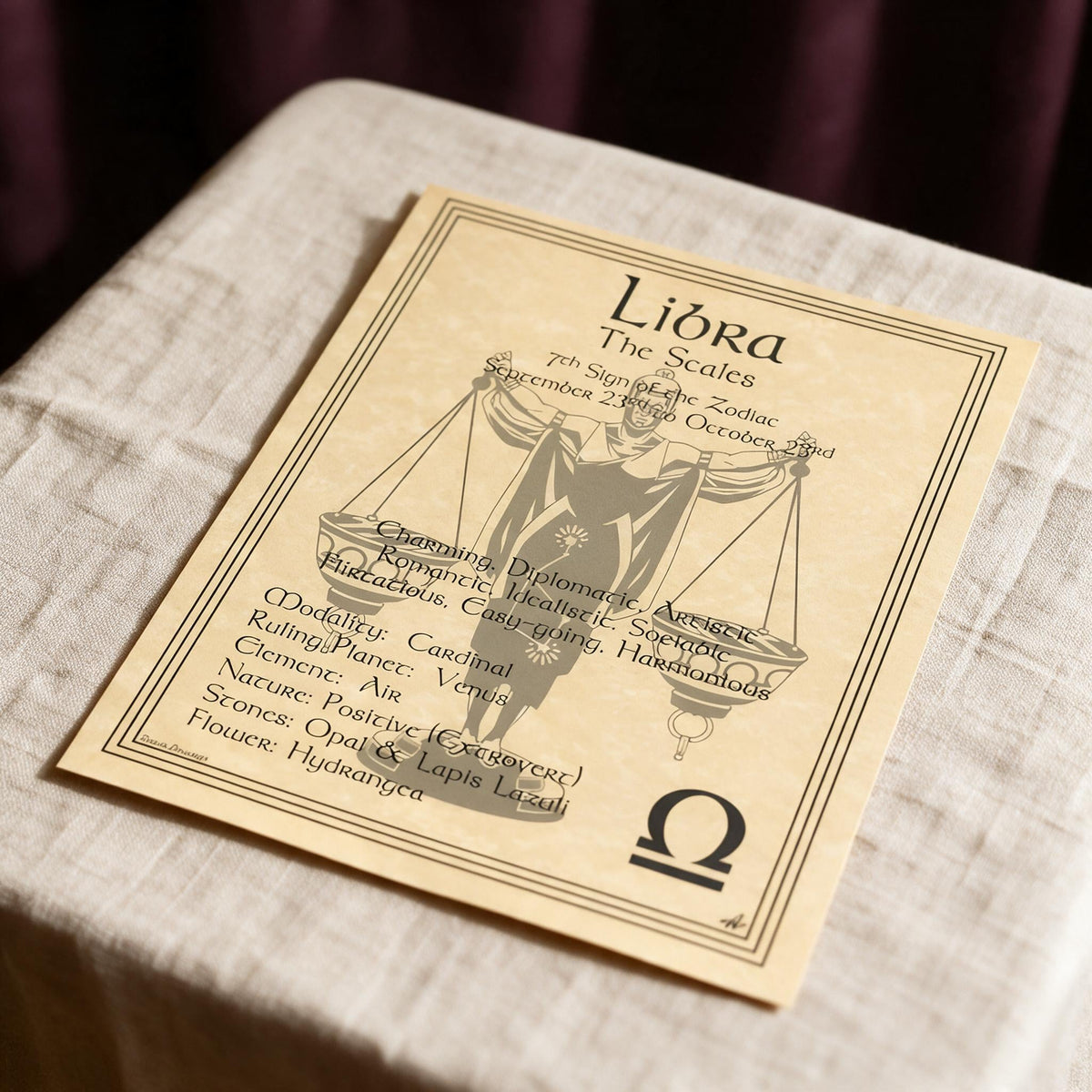 Libra zodiac plate (printed parchment poster)