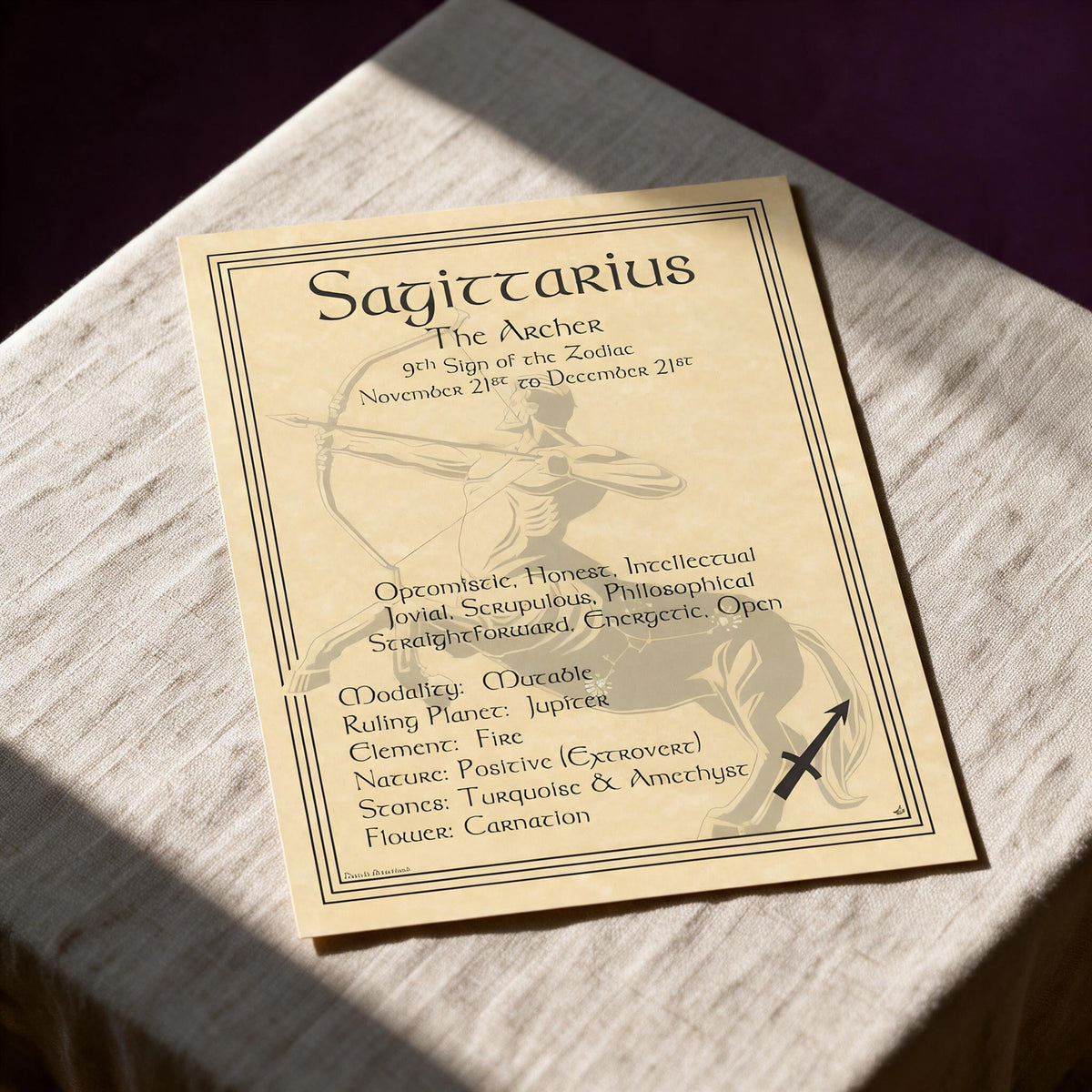 Sagittarius zodiac plate (printed parchment poster)