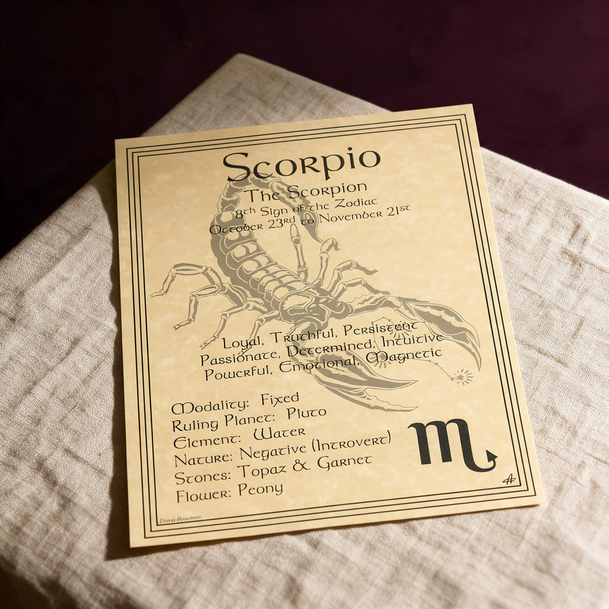 Scorpio zodiac plate (printed parchment poster)