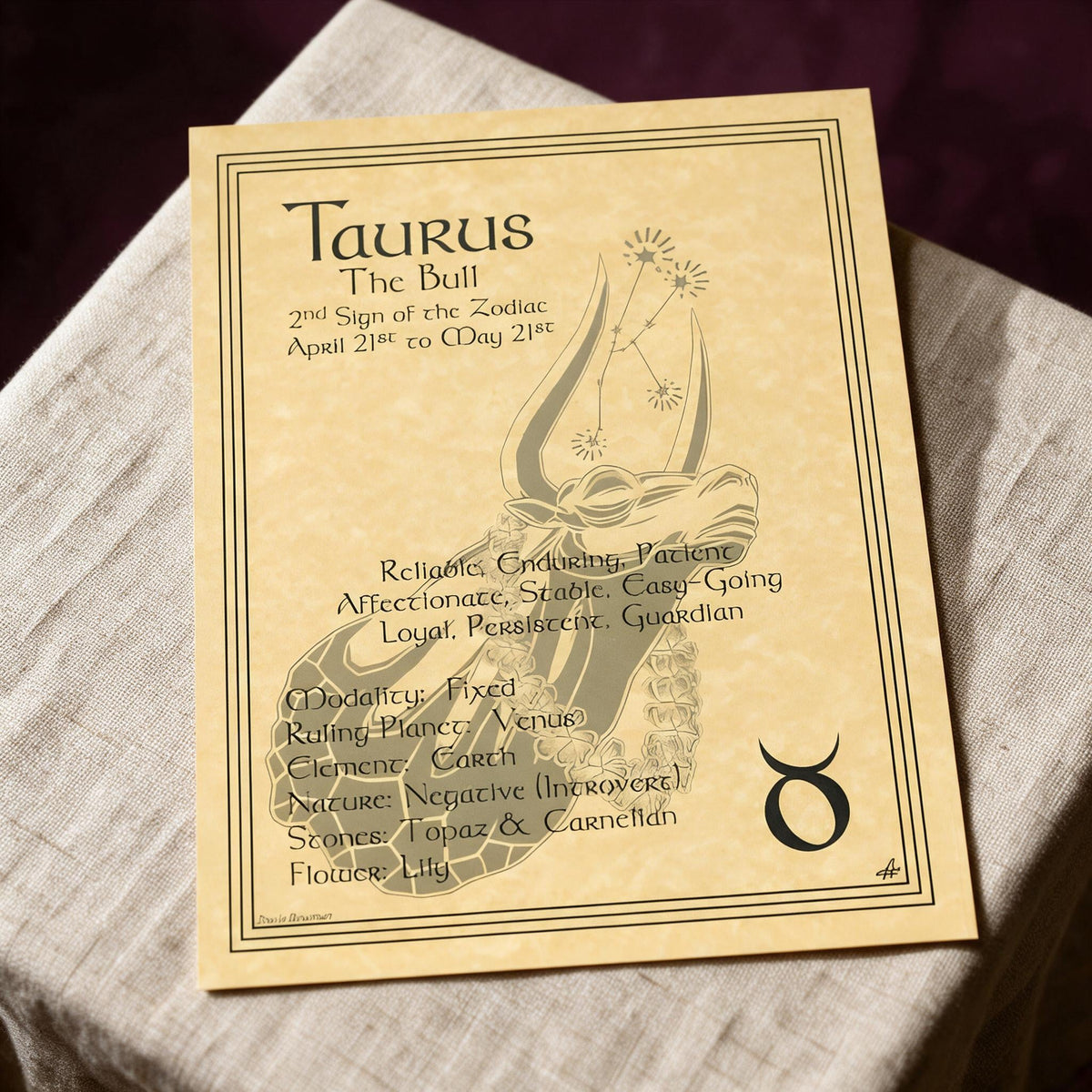 Taurus zodiac plate (printed parchment poster)