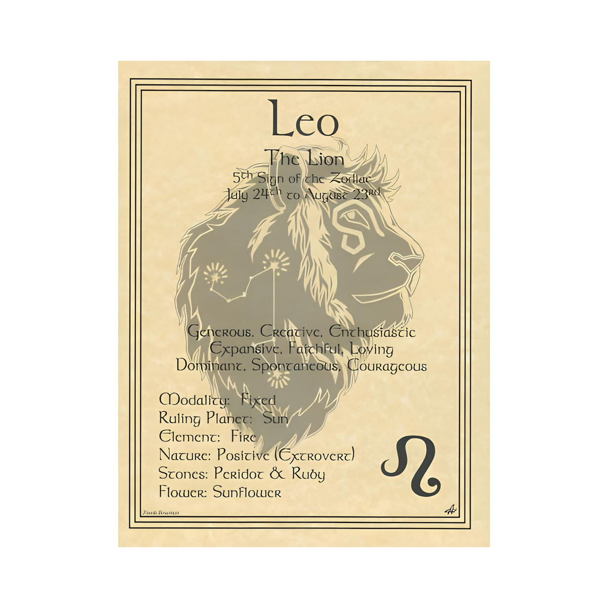 Leo Zodiac Poster – 8.5 × 11 Inch