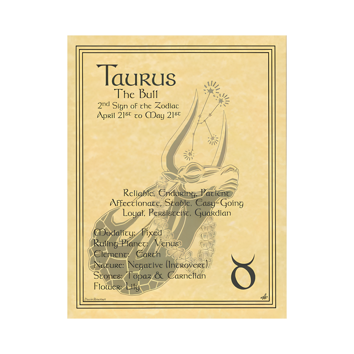 Taurus Zodiac Poster – 8.5 × 11 Inch