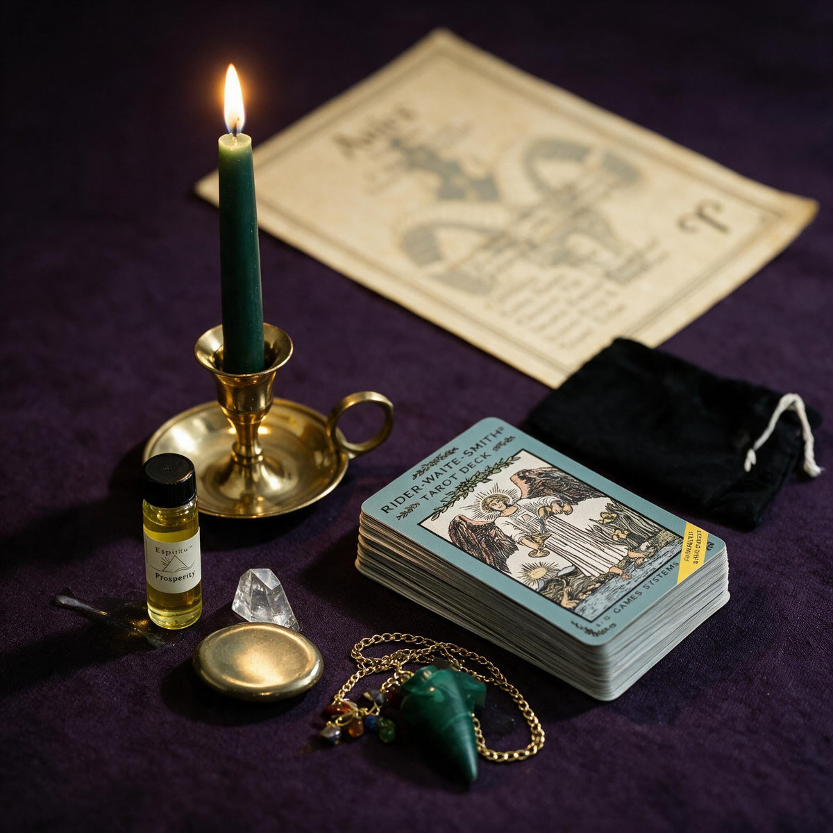 Aries Wealth Ritual Kit — the nine pieces set out for the ritual