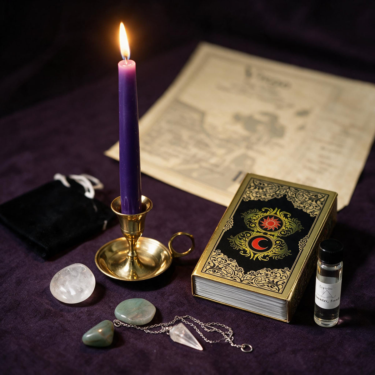Virgo Clarity Ritual Kit — the nine pieces set out for the ritual