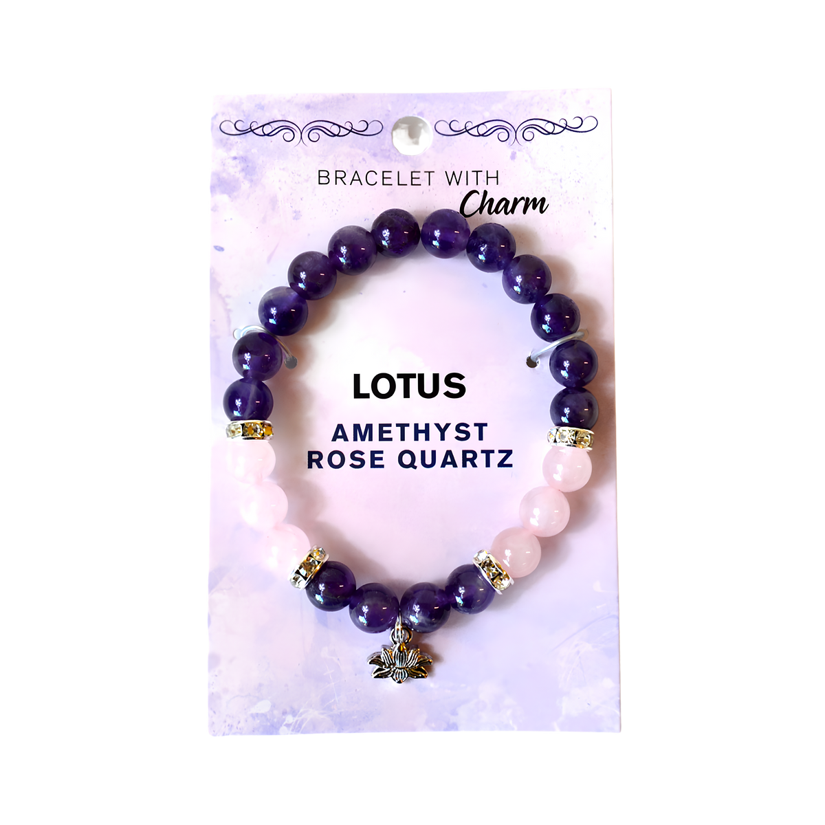 Amethyst & Rose Quartz Lotus Bracelet – 8 mm