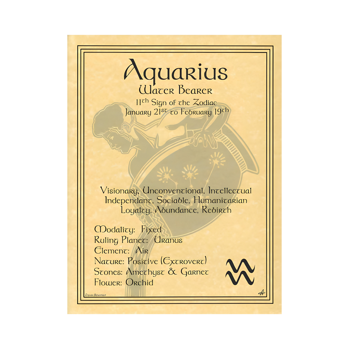 Aquarius Zodiac Poster – 8.5 × 11 Inch