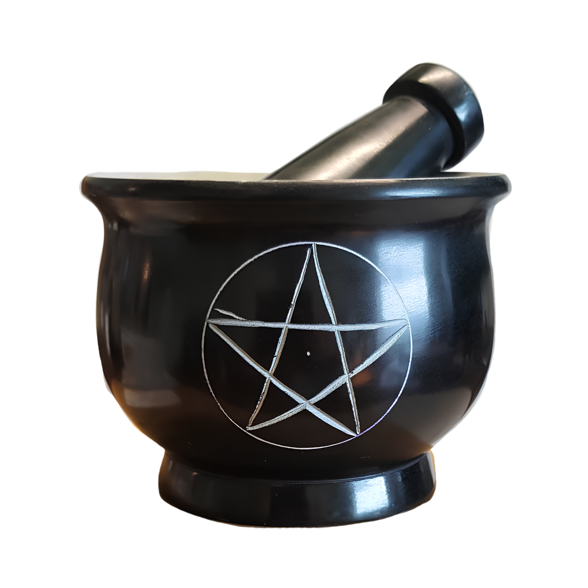 Black Soapstone Pentagram Mortar & Pestle – 4 Inch