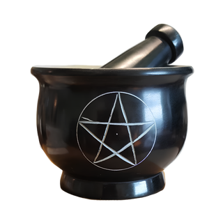 Black Soapstone Pentagram Mortar & Pestle – 4 Inch
