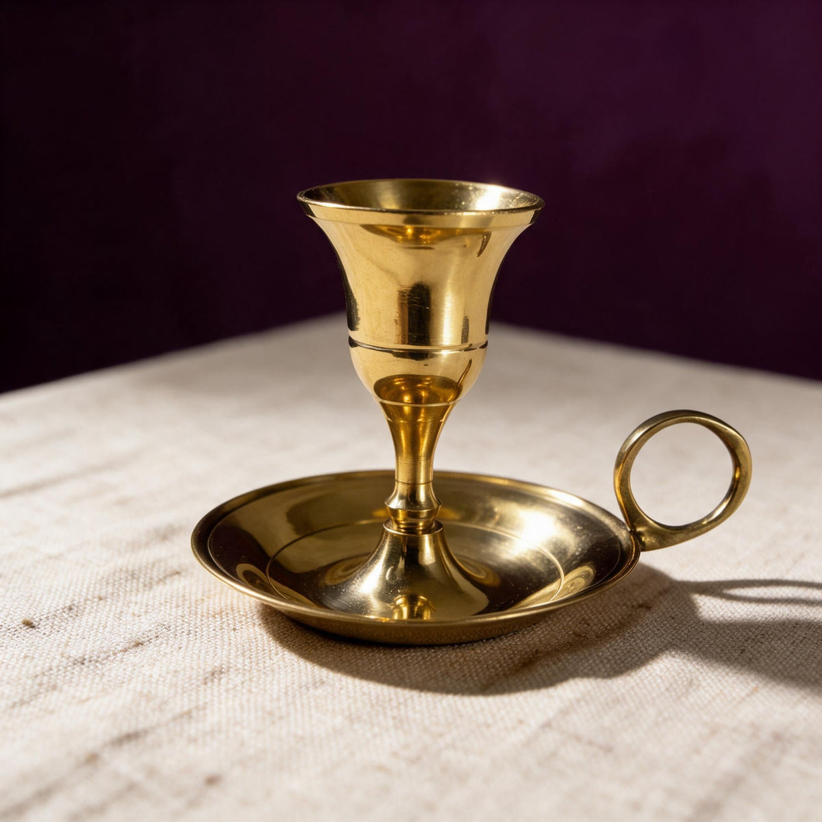 brass chamberstick candle holder with side handle