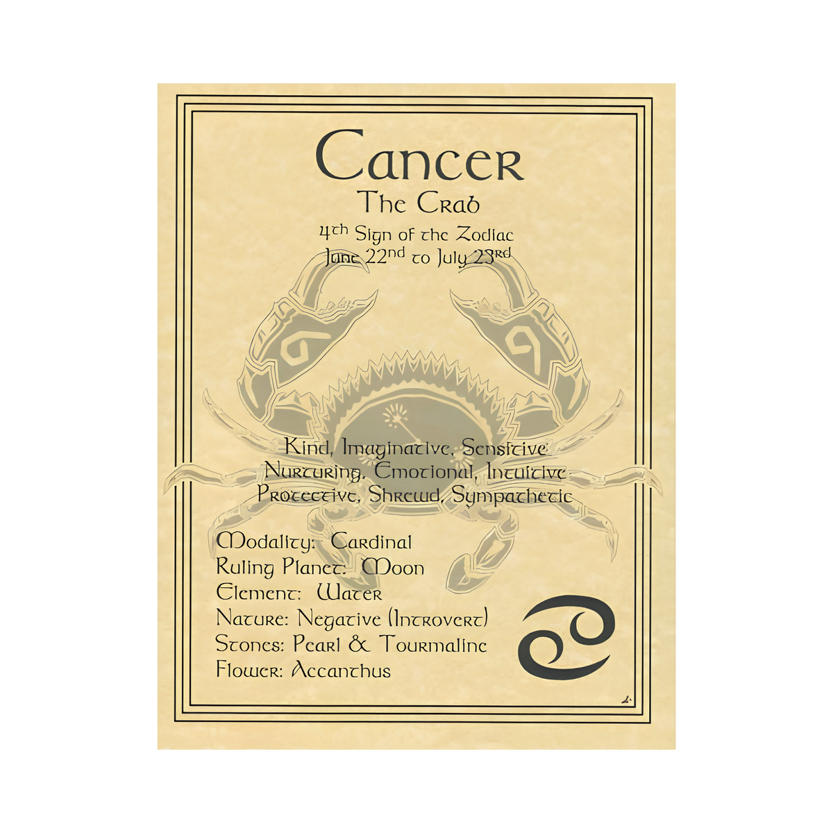 Cancer Zodiac Poster – 8.5 × 11 Inch