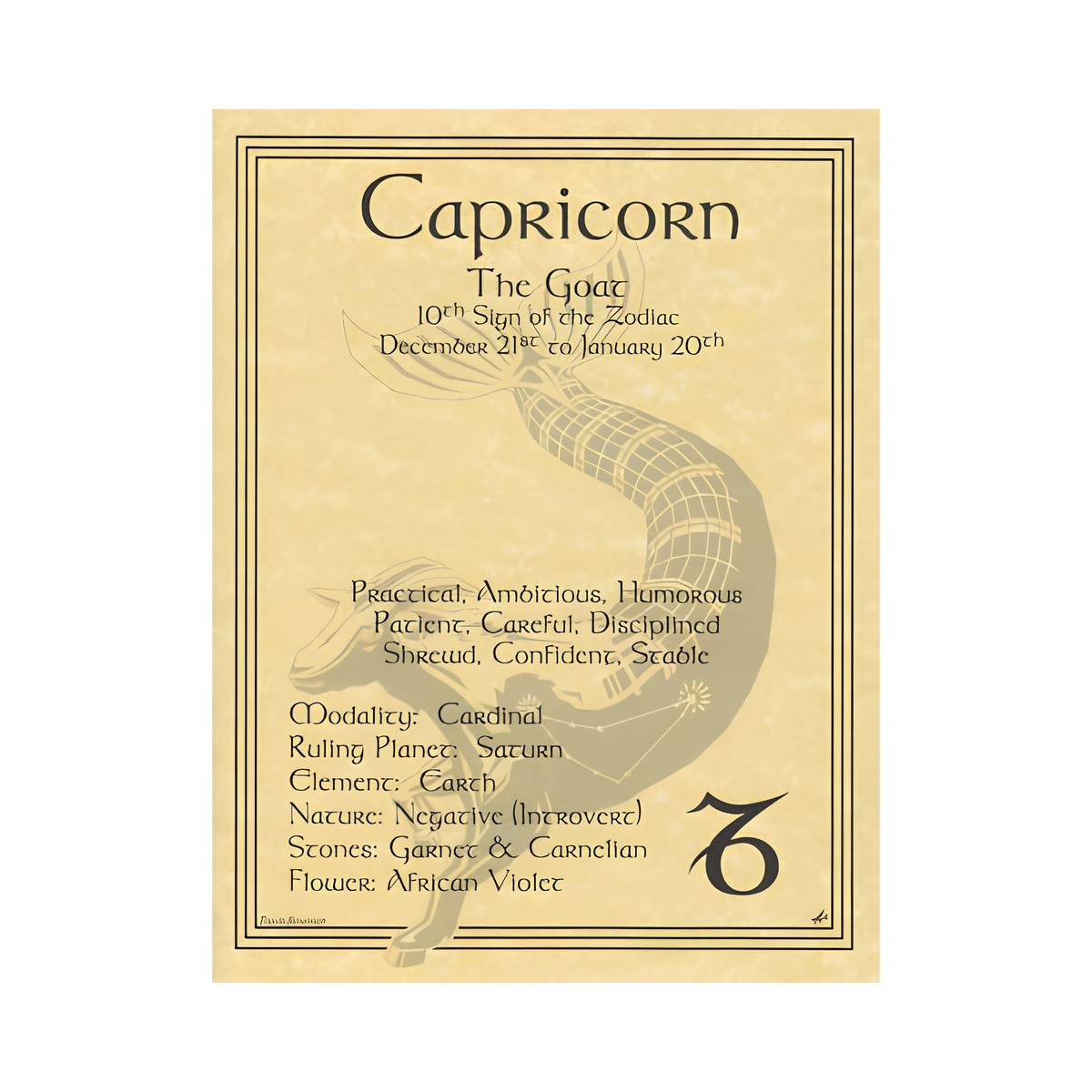 Capricorn Zodiac Poster – 8.5 × 11 Inch