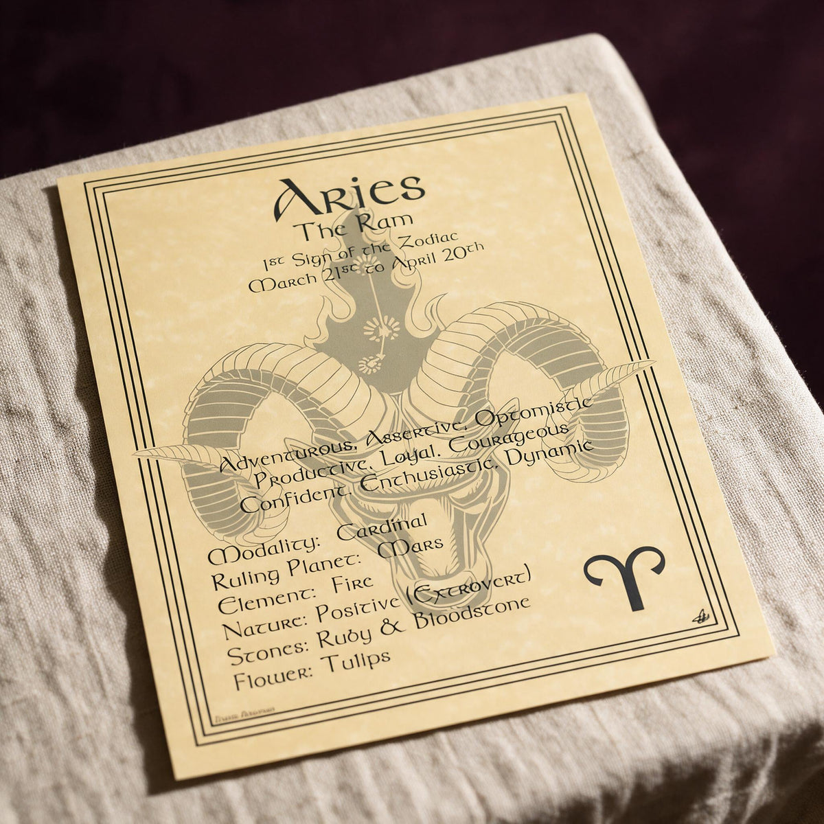 Aries zodiac plate (printed parchment poster)