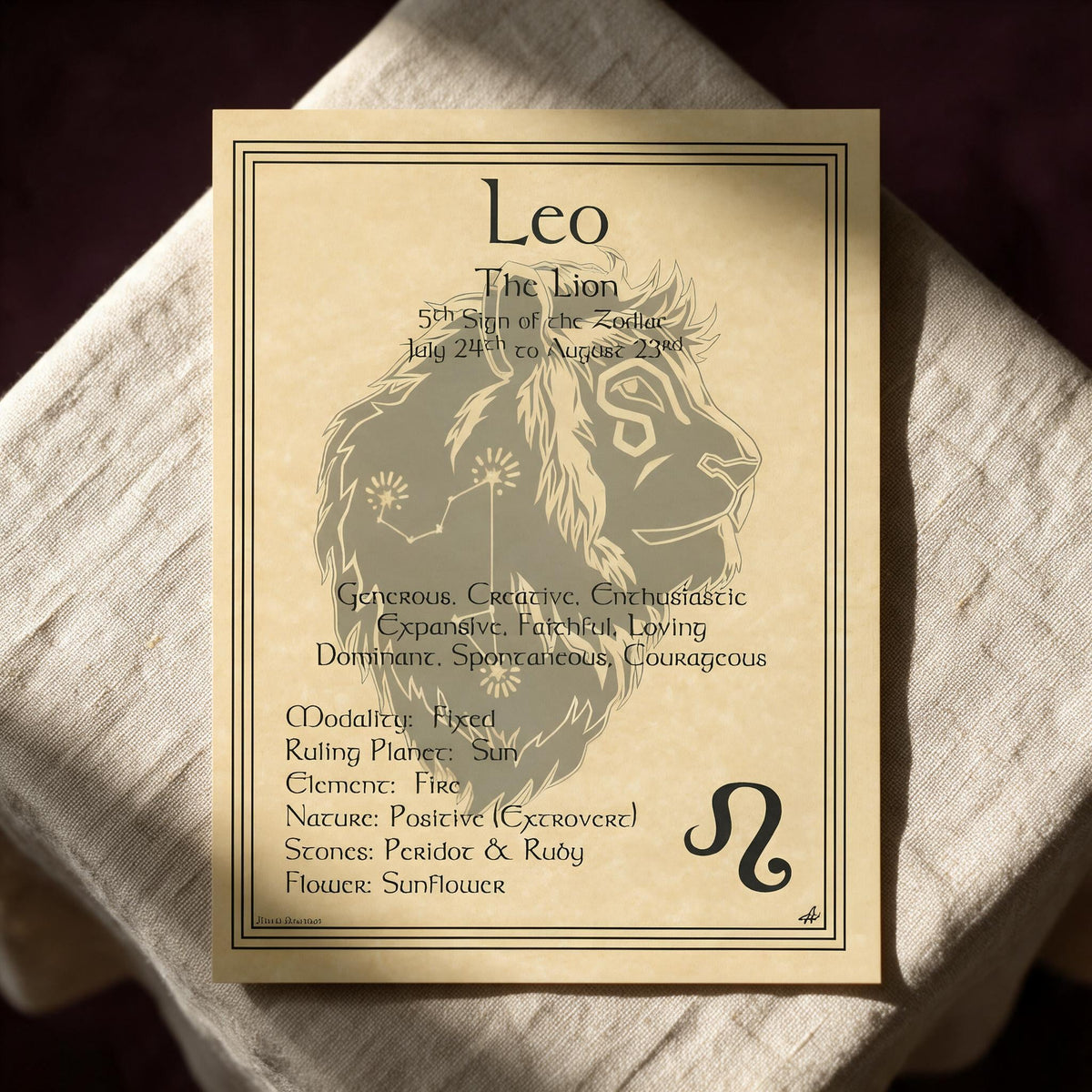 Leo zodiac plate (printed parchment poster)