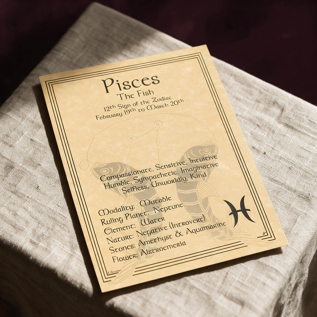 Pisces zodiac plate (printed parchment poster)