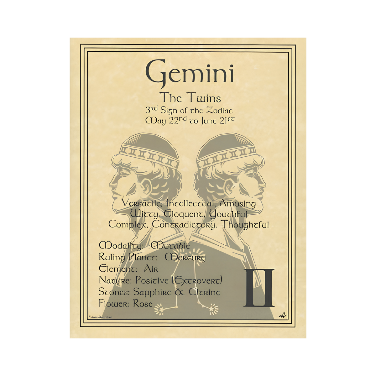 Gemini Zodiac Poster – 8.5 × 11 Inch