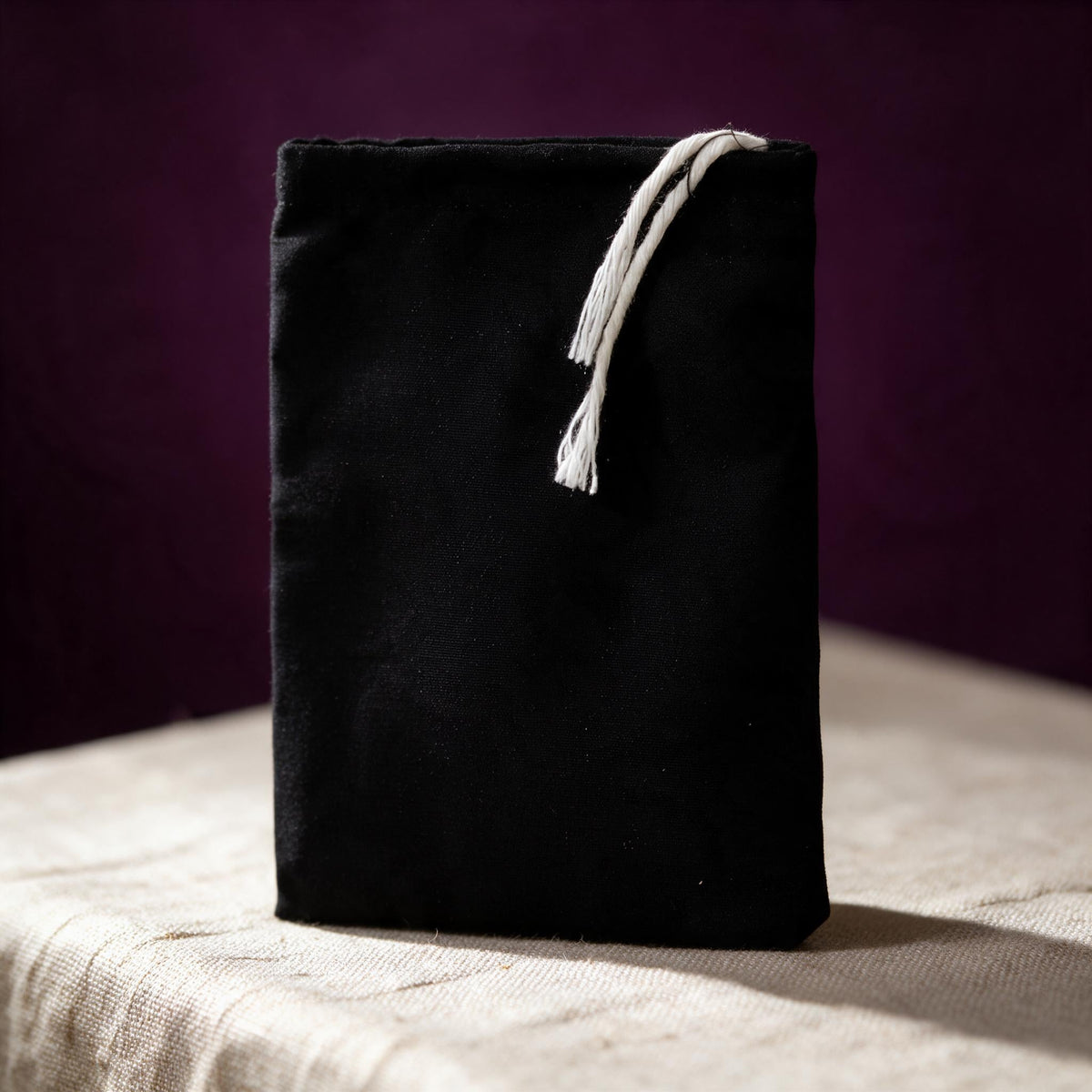 black cotton drawstring pouch