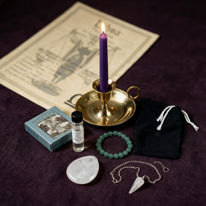 Libra Clarity Ritual Kit — the nine pieces set out for the ritual