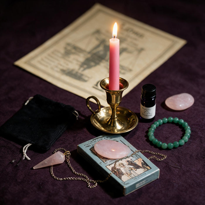 Libra Love Ritual Kit — the nine pieces set out for the ritual