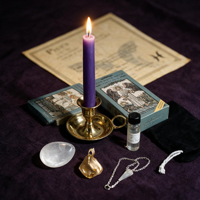 Pisces Clarity Ritual Kit — the nine pieces set out for the ritual