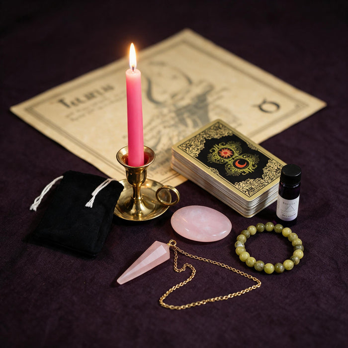Taurus Love Ritual Kit — the nine pieces set out for the ritual